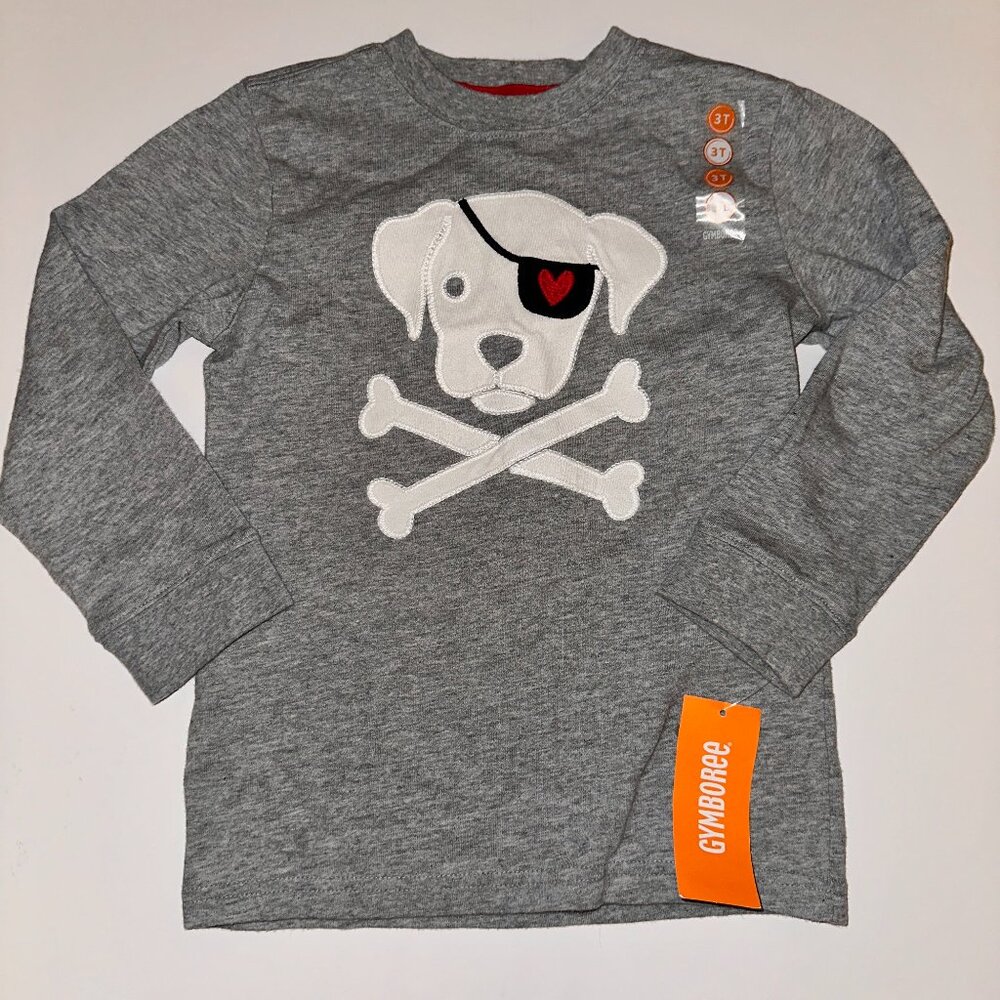 GYMBOREE Fun at Heart GRAY w/ PUPPY PIRATE N CROSSBONE L/S TEE 3T NWT